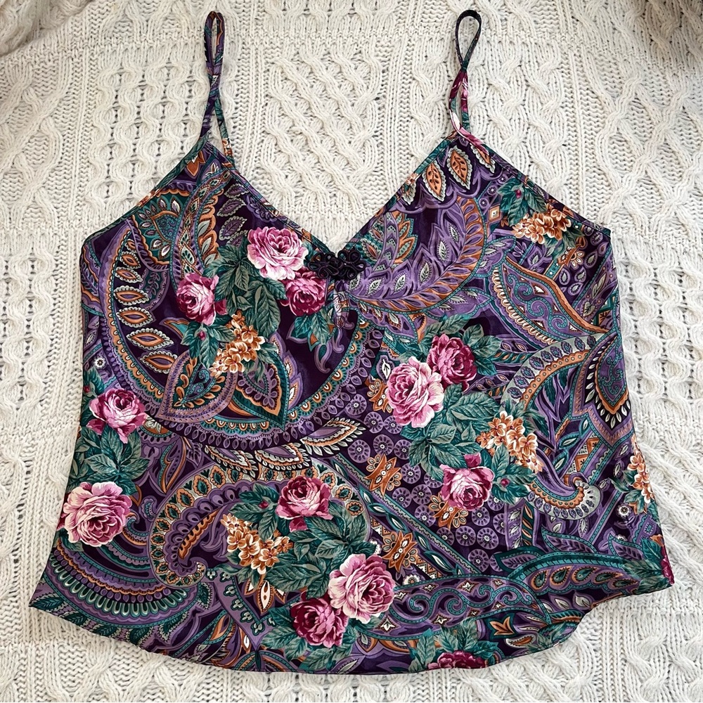 Vintage Paisley Slinky Cami Sleep Tank Size Large Floral 90's Cottagecore Dainty